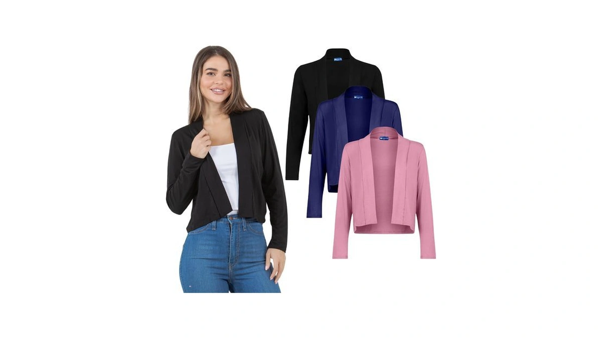 Azules Women's Cropped Cardigan - Lightweight Long Sleeve Shrug Sweater,
