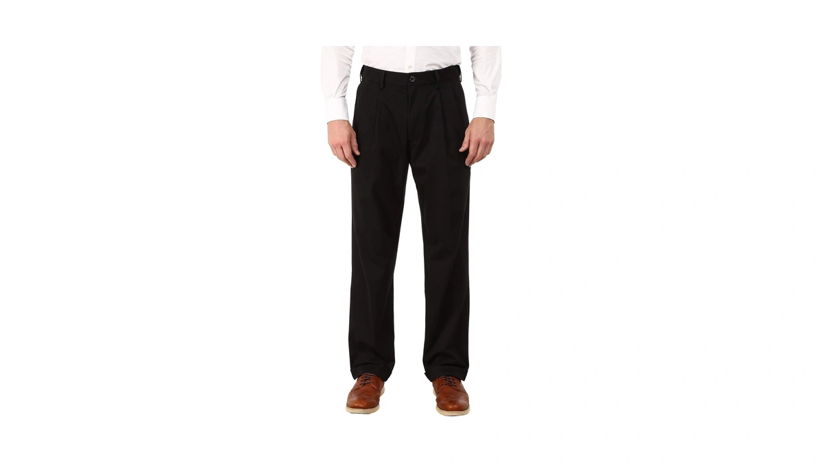 Dockers Men's Relaxed Fit Comfort Khaki Pants-pleated, Black Metal, 34w
