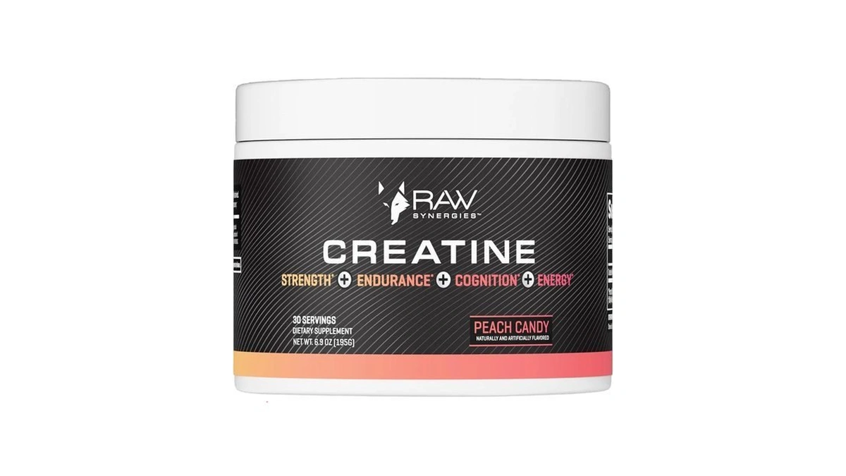 Raw Synergies Creatine Powder, Peach Candy, 30 Servings
