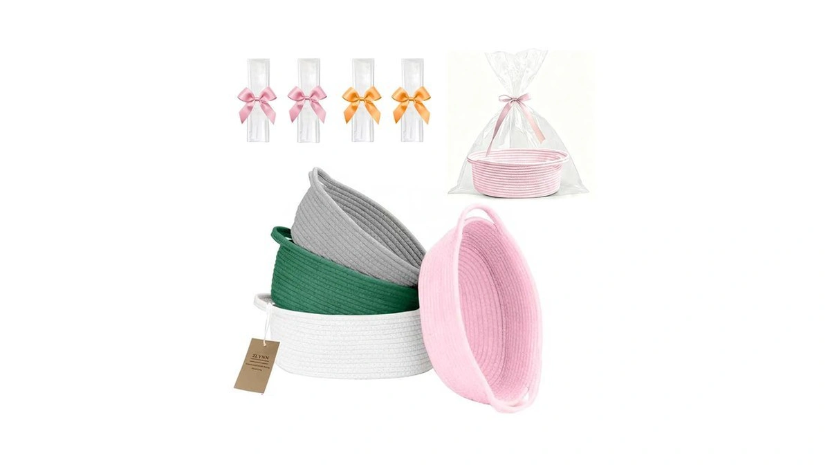 Zlynn 4pcs Woven Baskets Organizing Cotton Rope With Handle Empty