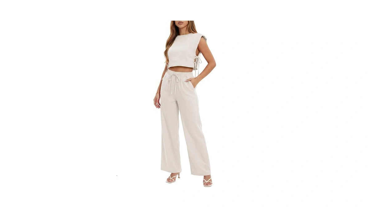 Alisoker Womens Summer 2 Piece Outfits Linen Lounge Sets Sleeveless