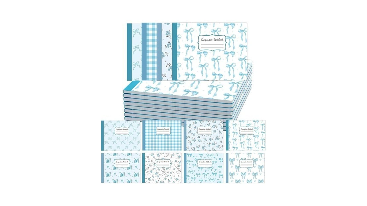 16 Pack Blue Bow Composition Notebooks Bulk College Ruled 4-7/8
