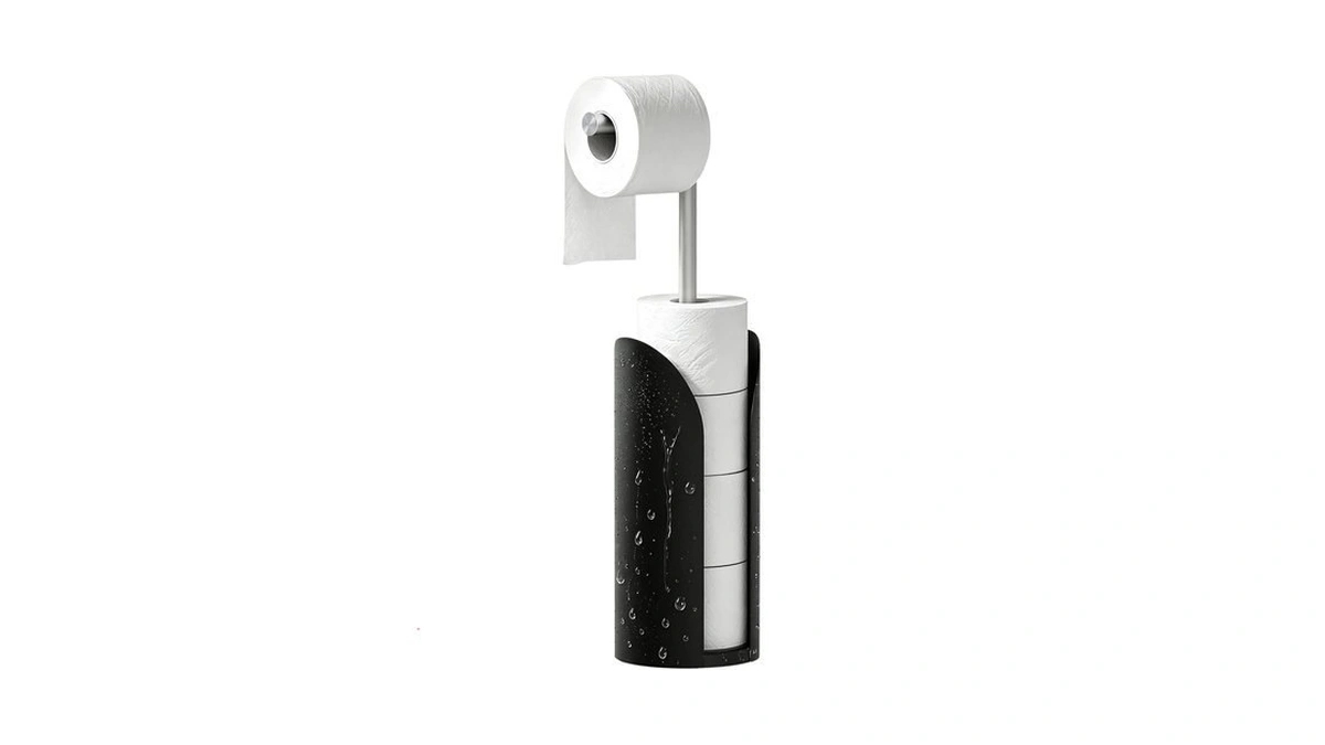 Freestanding Toilet Paper Holder Stand With Storage, Splash Guard, Black