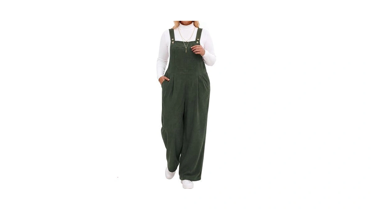 Charming Ashley Women’s Plus Size Wide Leg Corduroy Overalls With