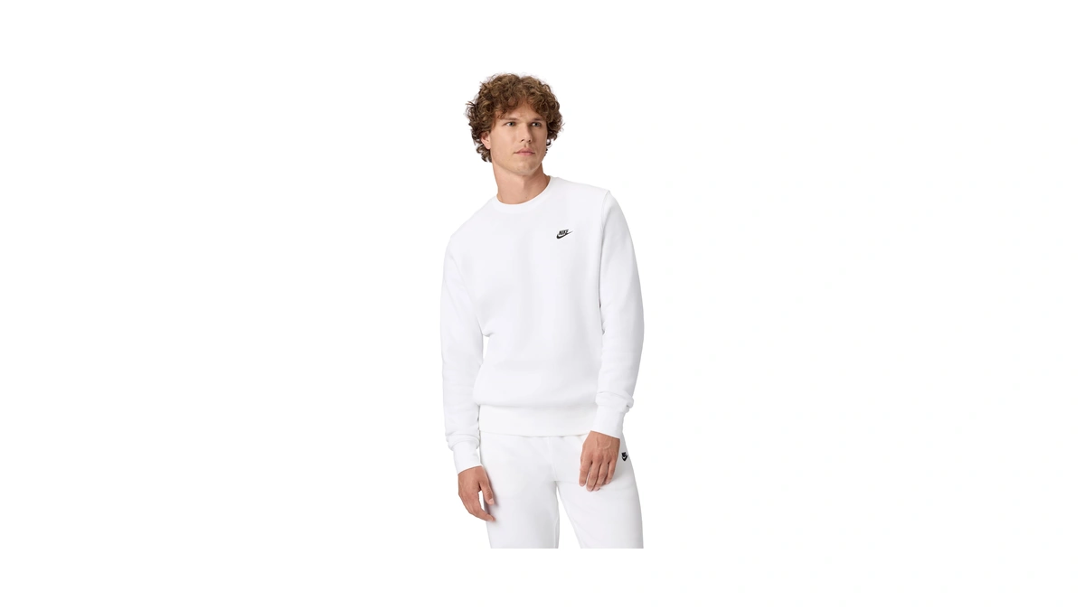Nike Men's Club Fleece Crew Sweatshirt, White/black, 2xl