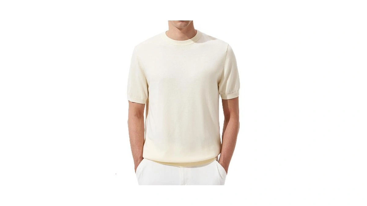 Mens Wool T-shirt Wool Blend Sweater Short Sleeve Business Casual