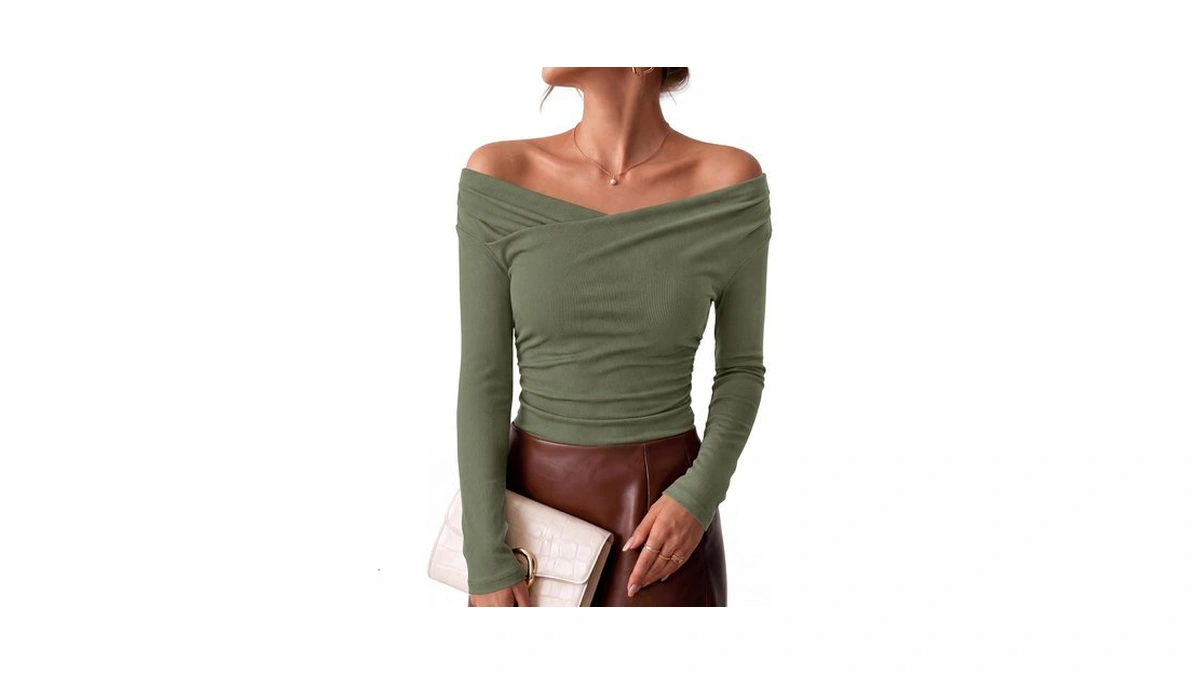 Prettygarden Womens Tops Off The Shoulder Long Sleeve Shirts,army Green,m