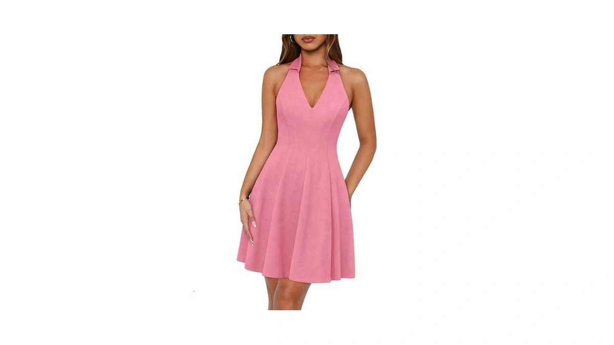 Lazysmile Summer Dresses For Women Sleeveless Halter Short Dress Dark