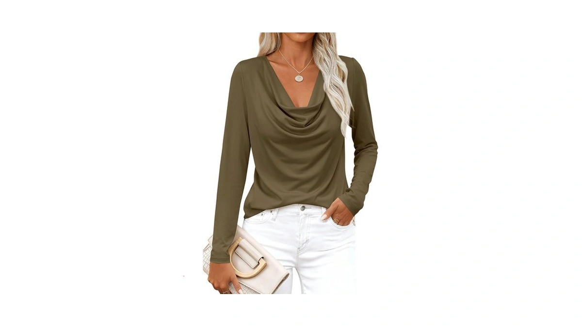 Prettygarden Women Fall Cowl Neck Long Sleeve Tunic Top,army Green,s,new