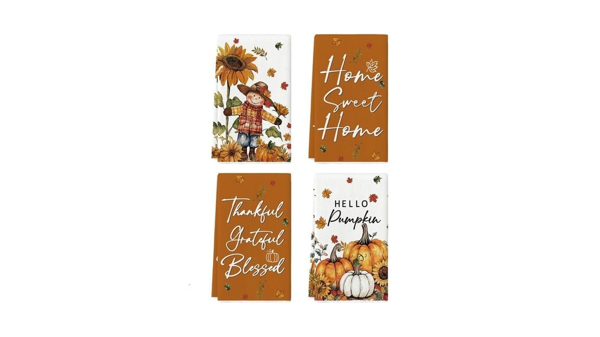 Artoid Mode Scarecrow Pumpkin Fall Kitchen Towels Set Of 4