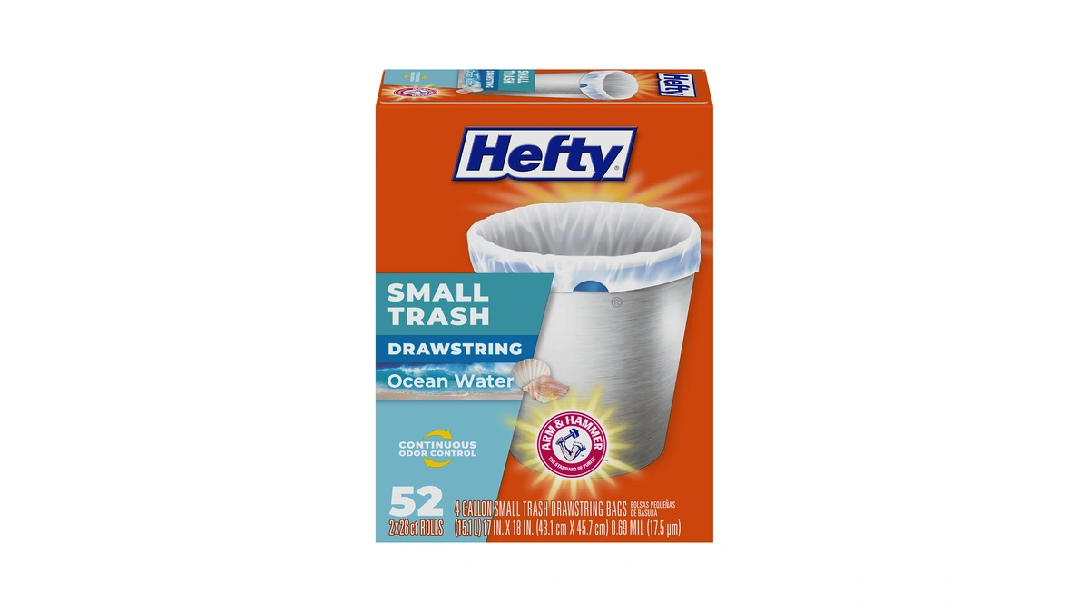 Hefty 4 Gallon Small Trash Bags, White, Ocean Water Scent,