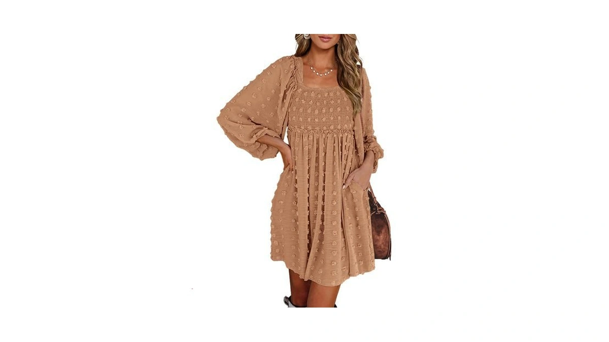 Btfbm Women's Mini Smocked Wedding Guest Dress,swiss Dot Khaki,xxl