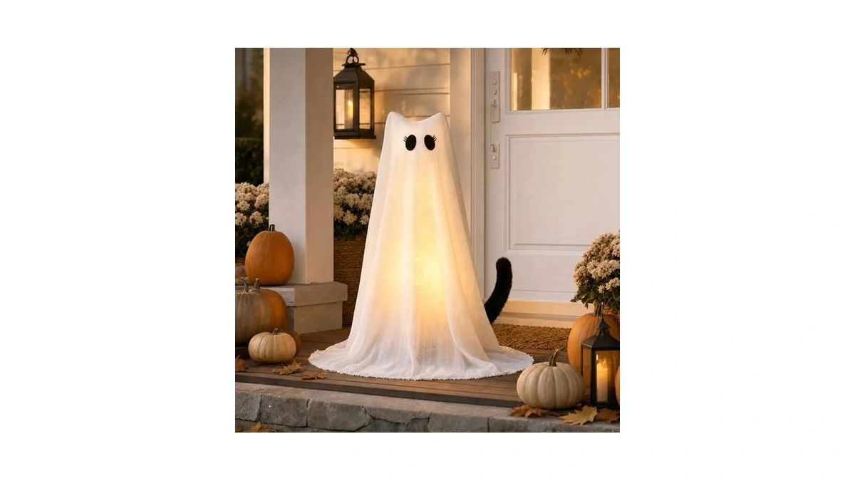 Cute Lighted Cat Ghost, Halloween Ghost Decorations Indoor Outdoor