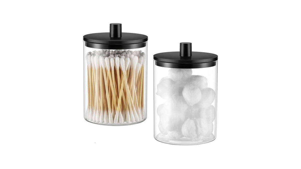 Tipgo Glass Qtip Holder Dispenser - 10 Oz Clear Canister