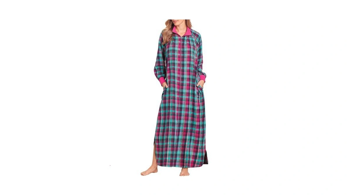 Amerimark Women's Cozy Flannel Zip-front Muumuu Lounger/boysenberry/medium