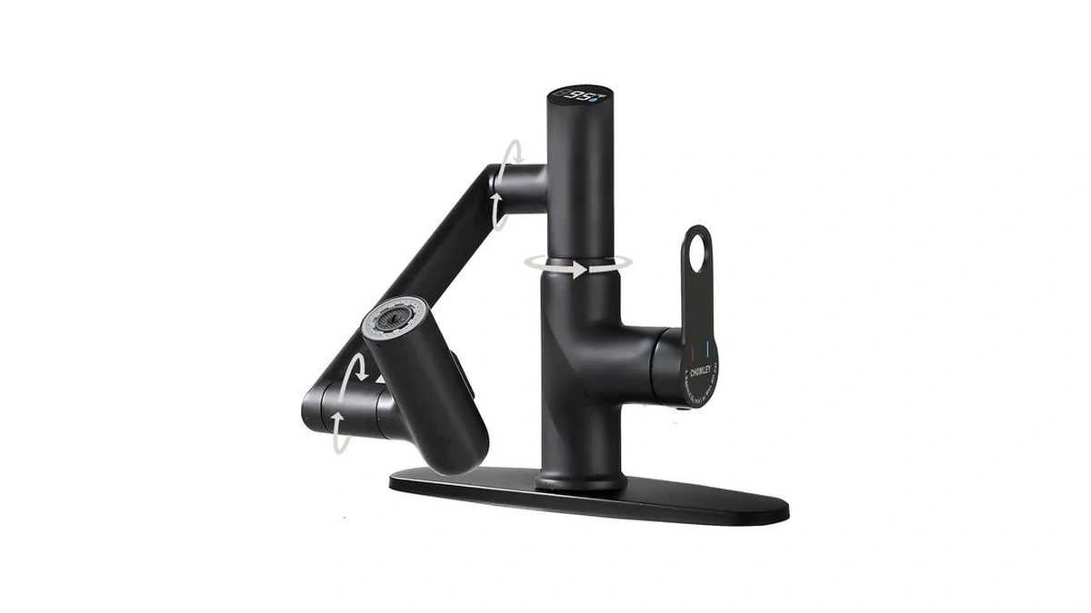 Chomely Single Hole Rotatable Bathroom Faucet With Temperature Display In