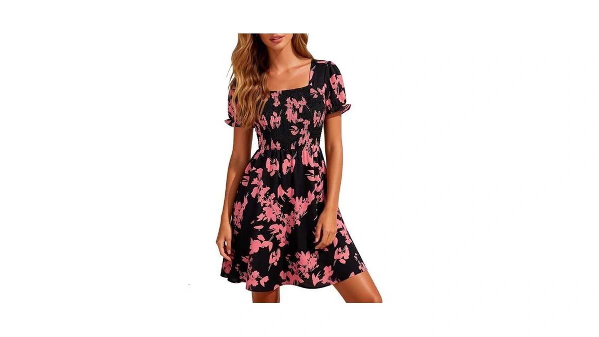 Berydress Womens Sundress Pockets 2026 Vacation Square Neck Smocked Dress