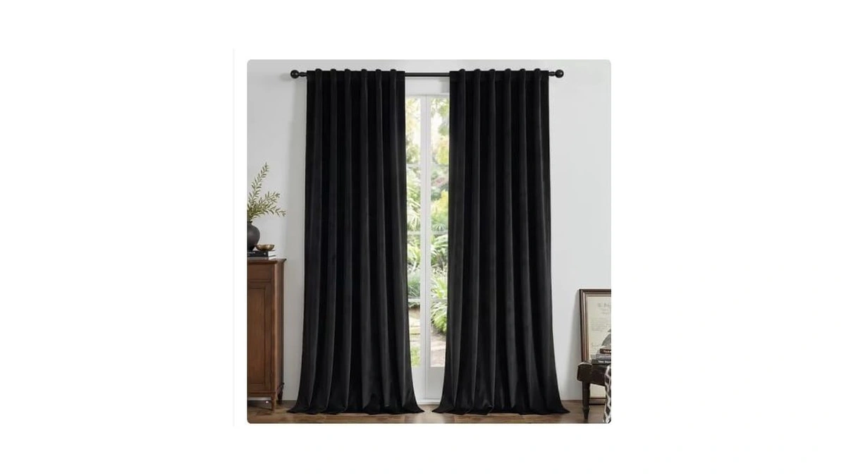 Joydeco Velvet Blackout Curtains 84 Inch Length 2 Panels, Black