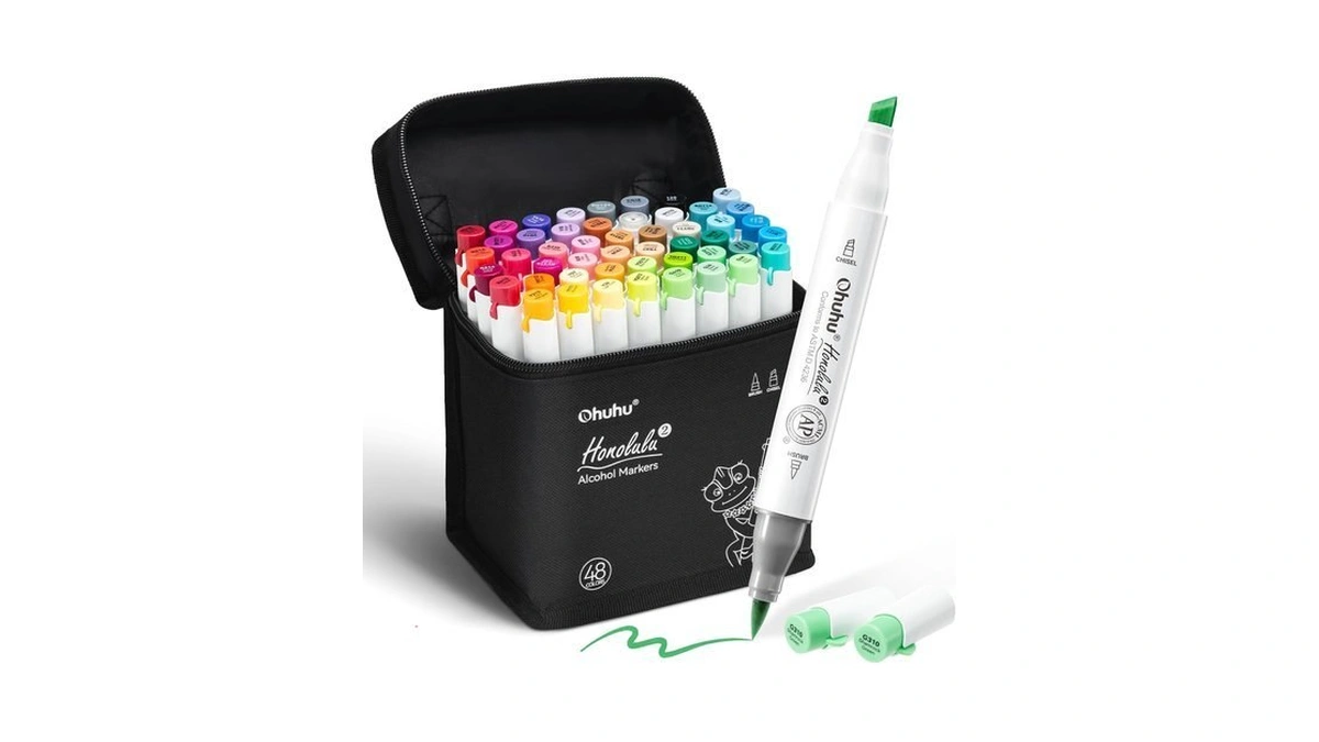 Ohuhu Alcohol Markers Brush& Chisel 48 Colors For Adult Coloring