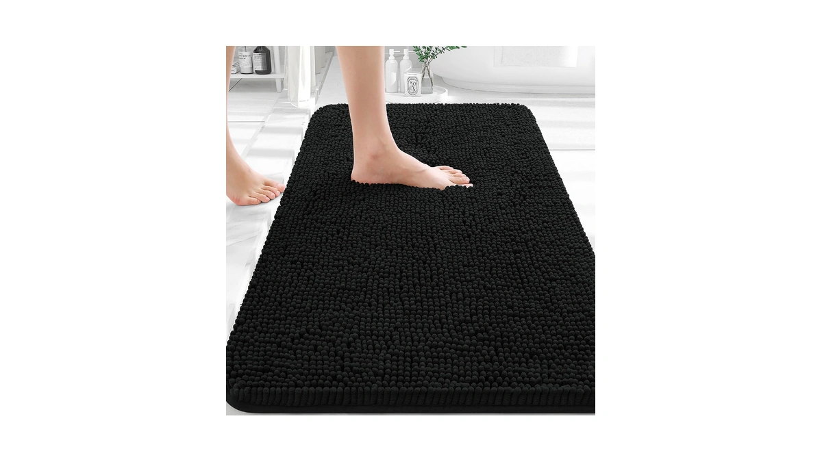 Olanly Black Bathroom Rug 30x20, Extra Soft Absorbent Chenille Bath