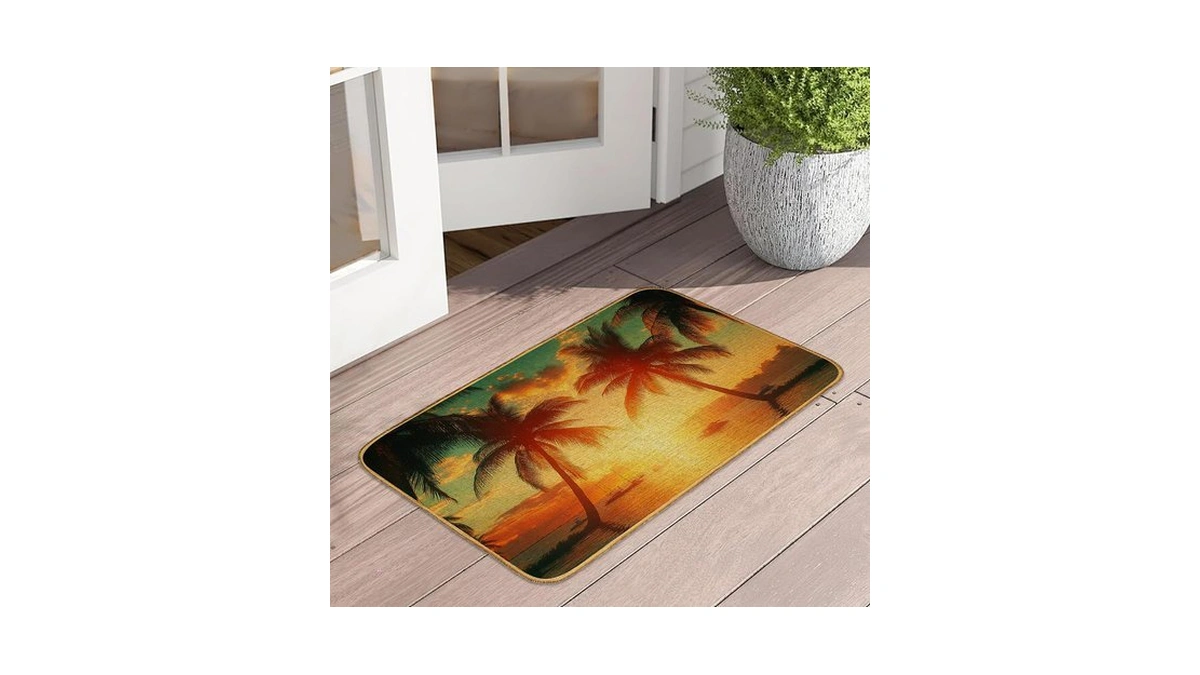 Beach Palm Tree Door Mat 17"x29",tropical Sunset Doormat Indoor Entrance,non