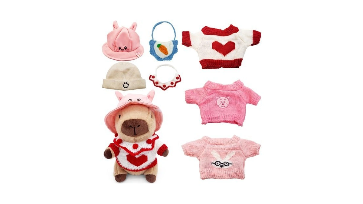 Wesopan 8 Pcs Capybara Plush Toy With Pink Outfit Set