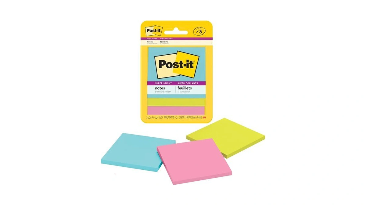 Post-it Super Sticky Notes, 3 Sticky Note Pads, 3 X