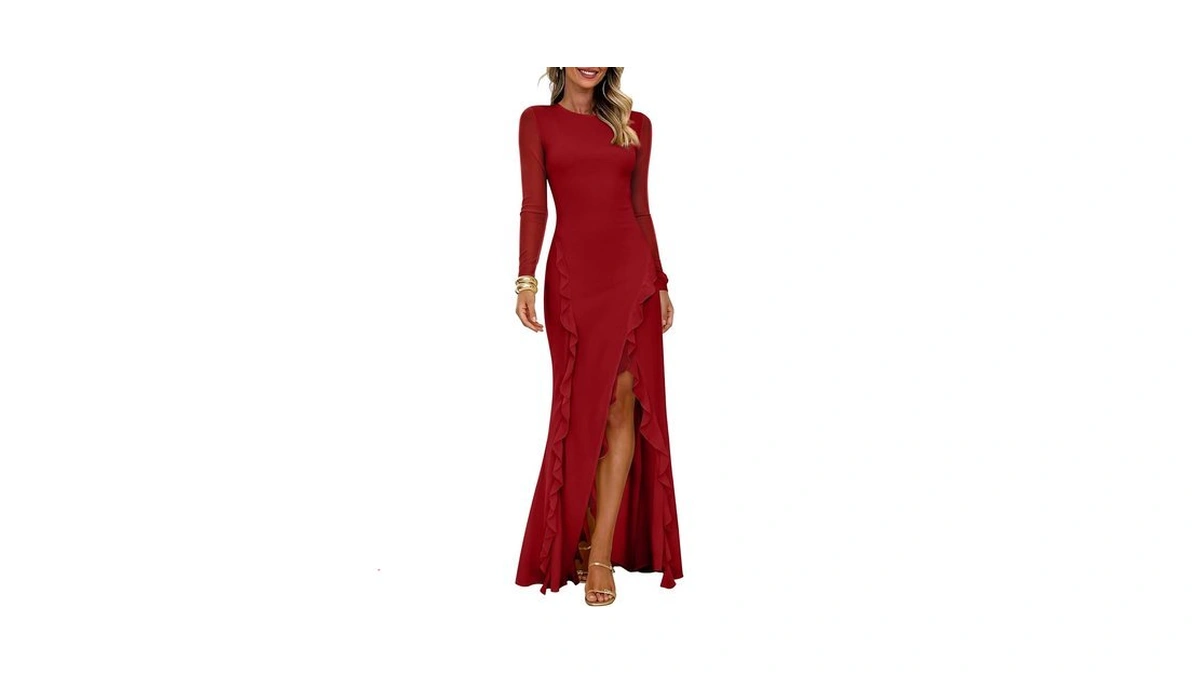 Prinbara Womens Mesh Long Sleeve Maxi Dresses Fall Formal Wedding
