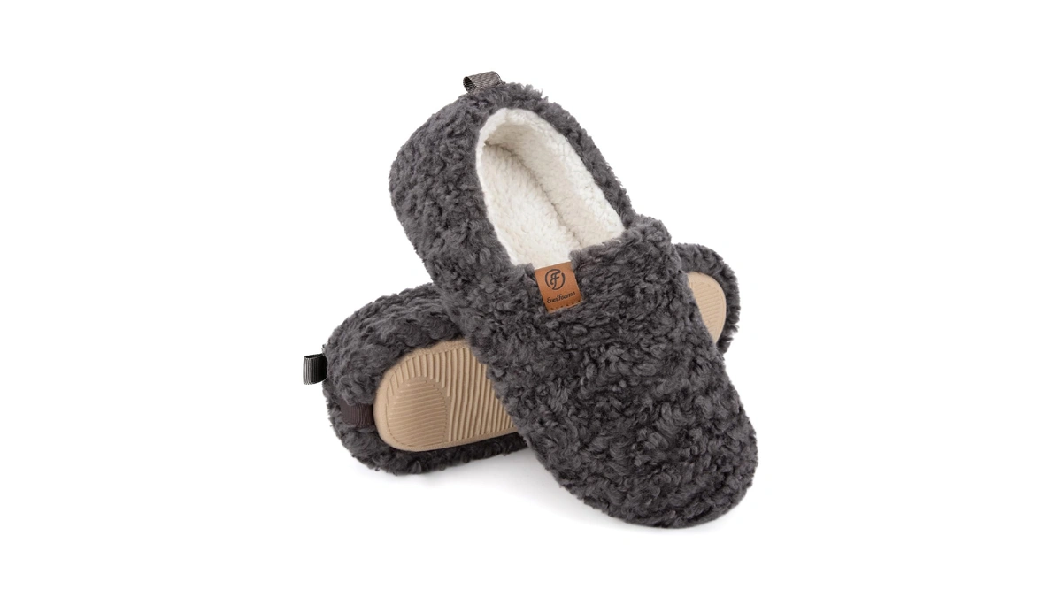 Everfoams Women’s Soft Curly Memory Foam Slippers Dark Grey,8.5 Us