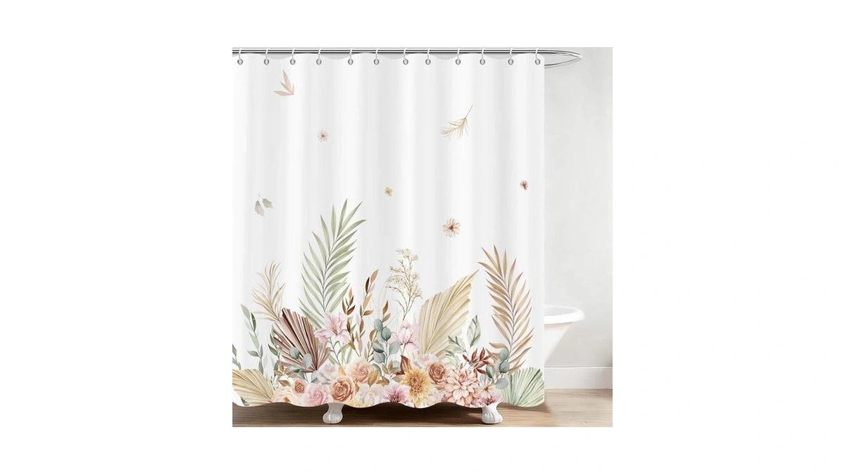 Ckihgenn Boho Leaves Shower Curtain,floral Bohemian Leaves Plant Botanical Shower