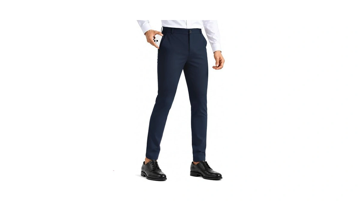 Zkman Men's Slim Fit Stretch Dress Pants Skinny Tapered Blue