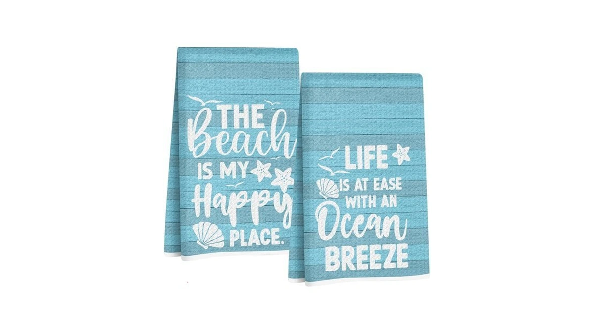Jztco 2 Pcs Beach Coastal Kitchen Towels, Coastal Beach Gifts