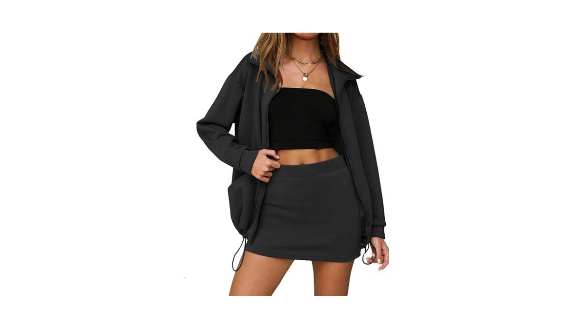 Exlura Women 2 Piece Skirt Sets Zip Up Sweatsuit Matching