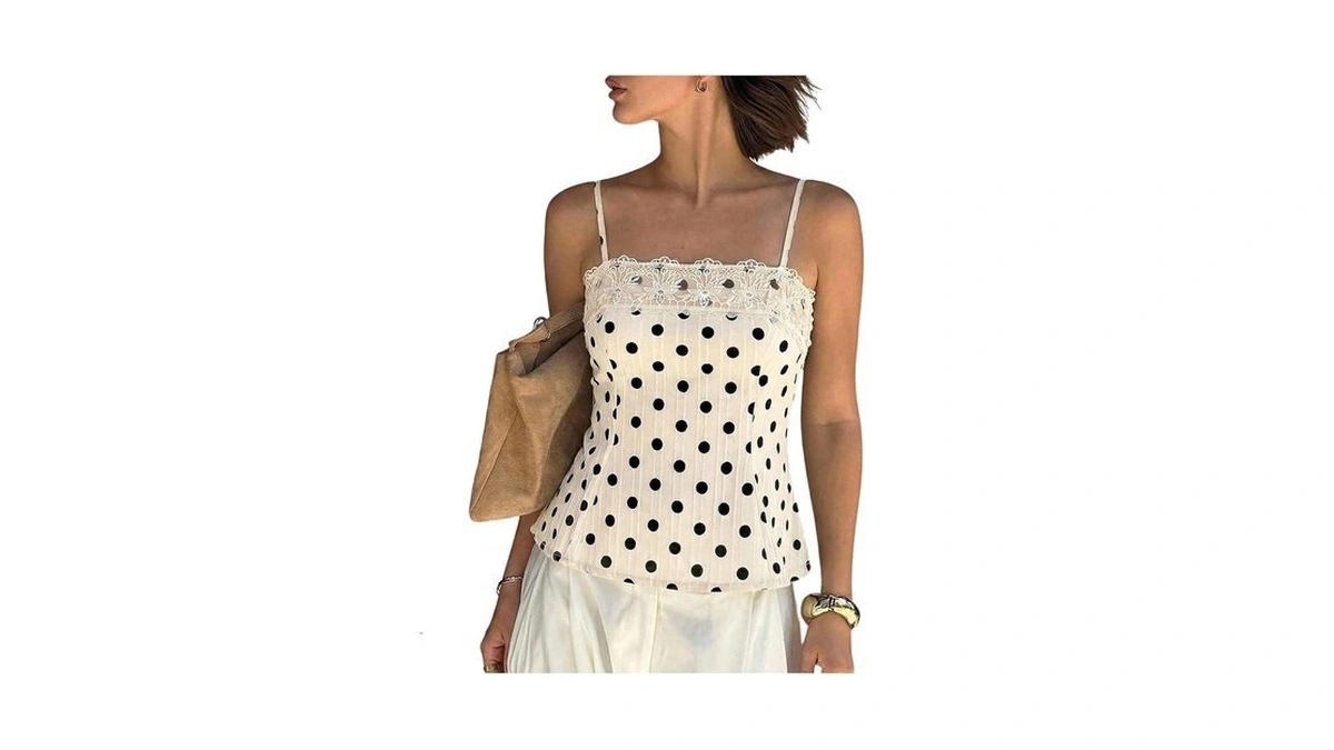 Roseseek Women's Polka Dots Lace Camisole Tops Spaghetti Strap Slim
