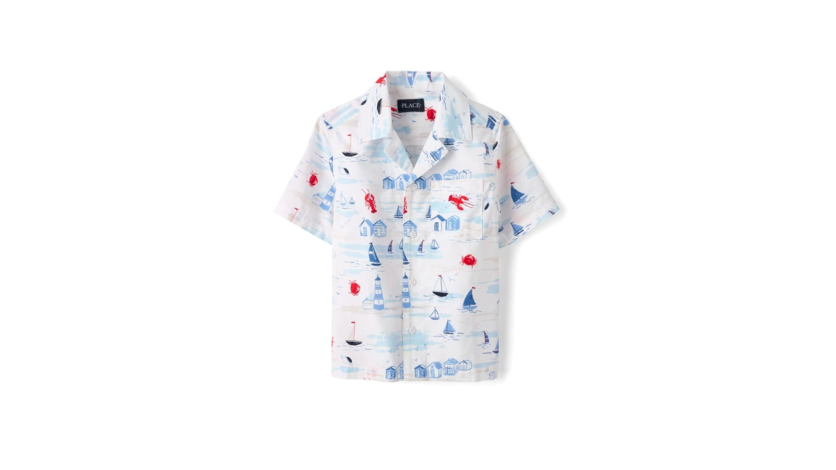 The Children's Place,boys,short Sleeve Poplin Button Down Shirt,sailboats,small