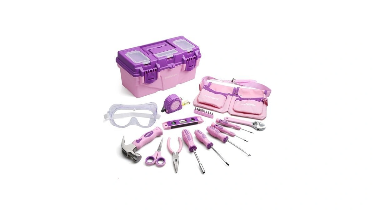 24-piece Real Hand Tool Set, Pink-purple Home Repair Tool Kit
