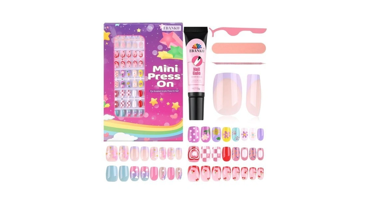 Ebanku 130 Pcs Press On Nail Kids, 5 Pack French