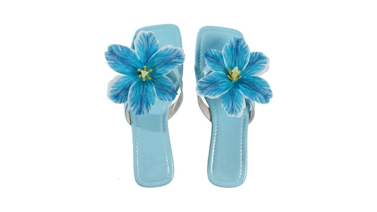 Wdirara Women's 3d Floral Flat Sandals Square Open Toe Summer