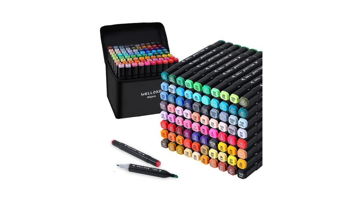 Wellokb Alcohol Markers, 80 Colors Dual Brush Tip Permanent Art