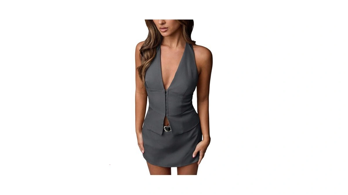 Shenhe Women's Halter Deep V Backless Sexy Bustier Corset Crop