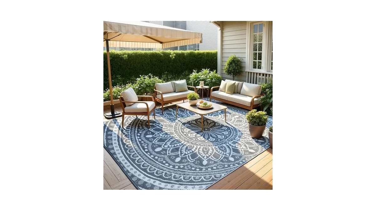 Ukiss Outdoor Rug For Patios Clearance，reversible Portable Floral Plastic Straw