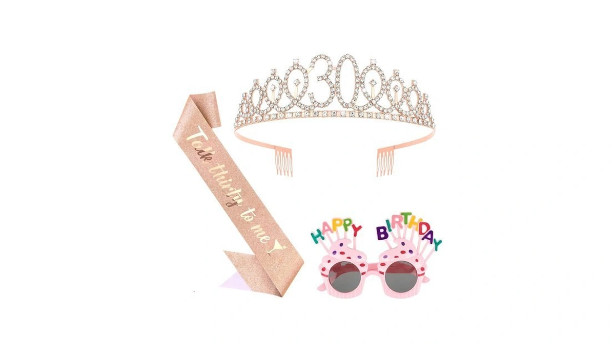 Yariew 30th Birthday Decorations, 30th Glitter Sash And Crown Kit