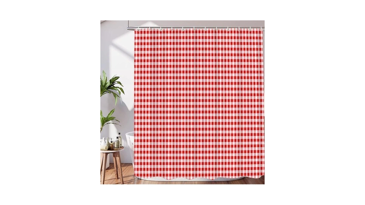 Baonews Red White Checkered Decor Shower Curtain Set,square Red And