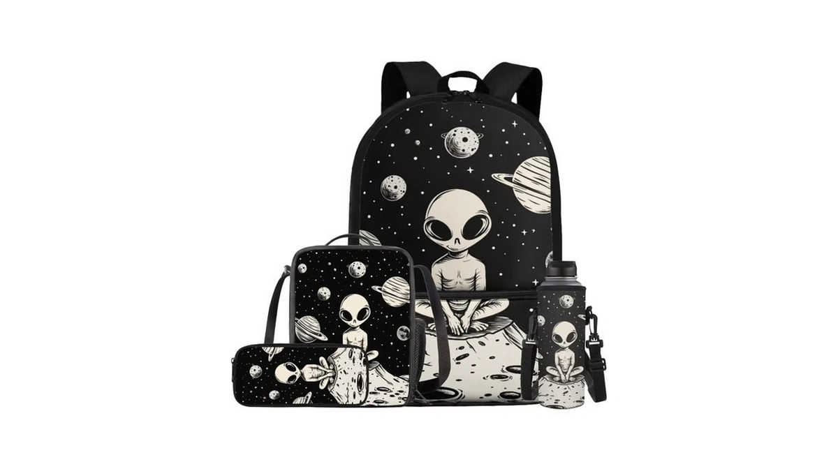 Eledizi Space Alien Backpack Set With Lunch Box, Water Bottle