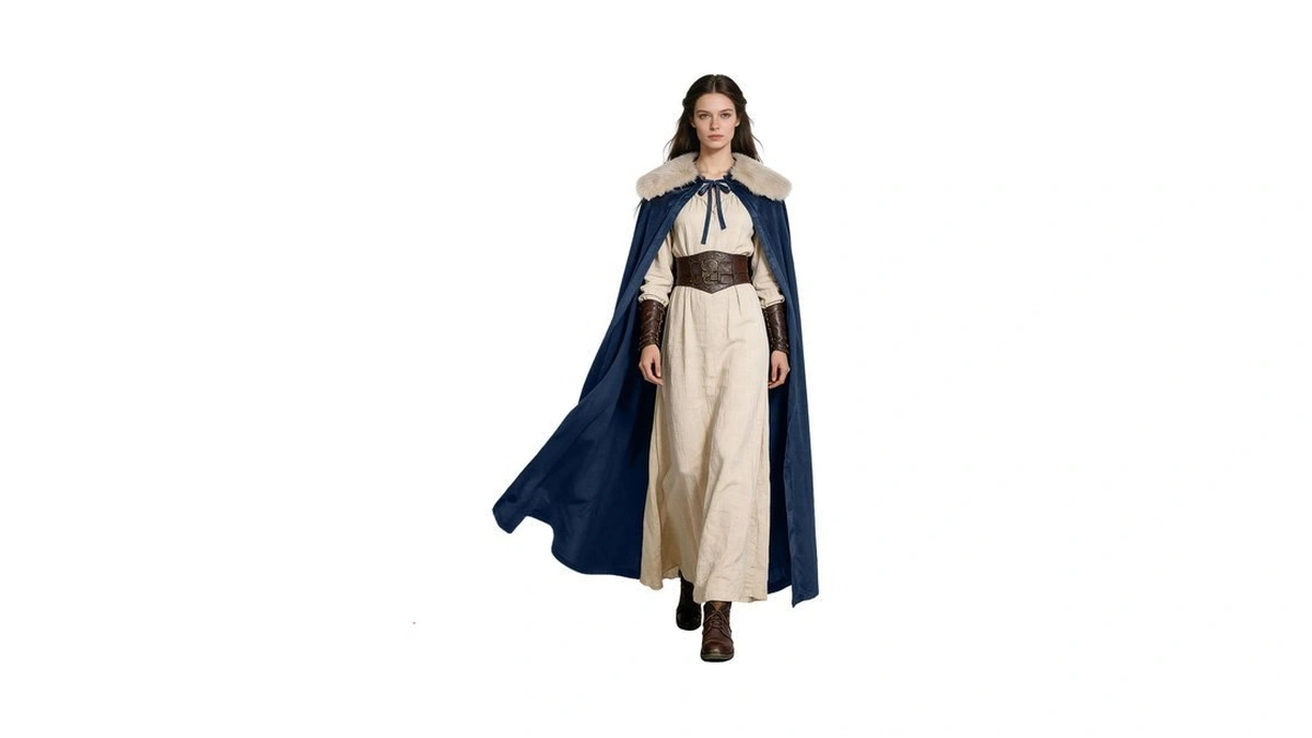 L'vow Viking Fur Cloak Renaissance Velvet Cape With Fur, Navy