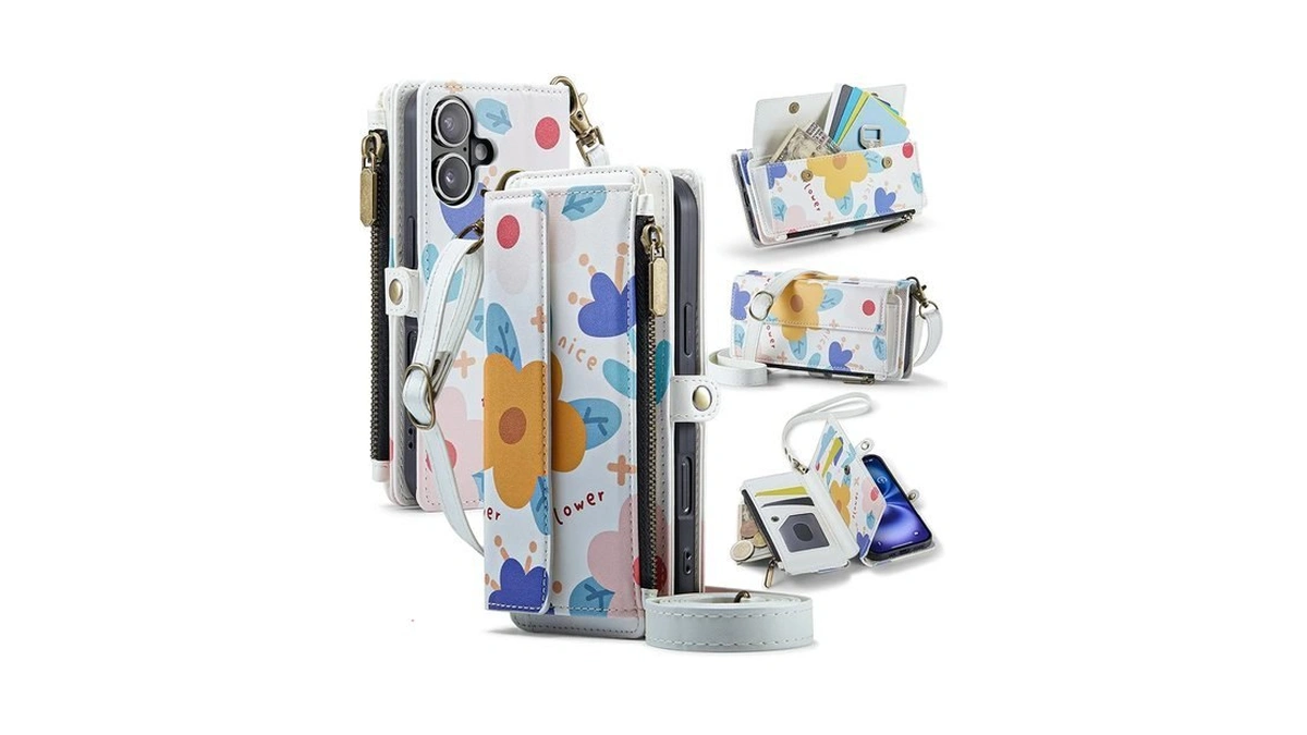 Ywkj For Iphone 16 Plus Wallet Case With Zipper,round Flowers