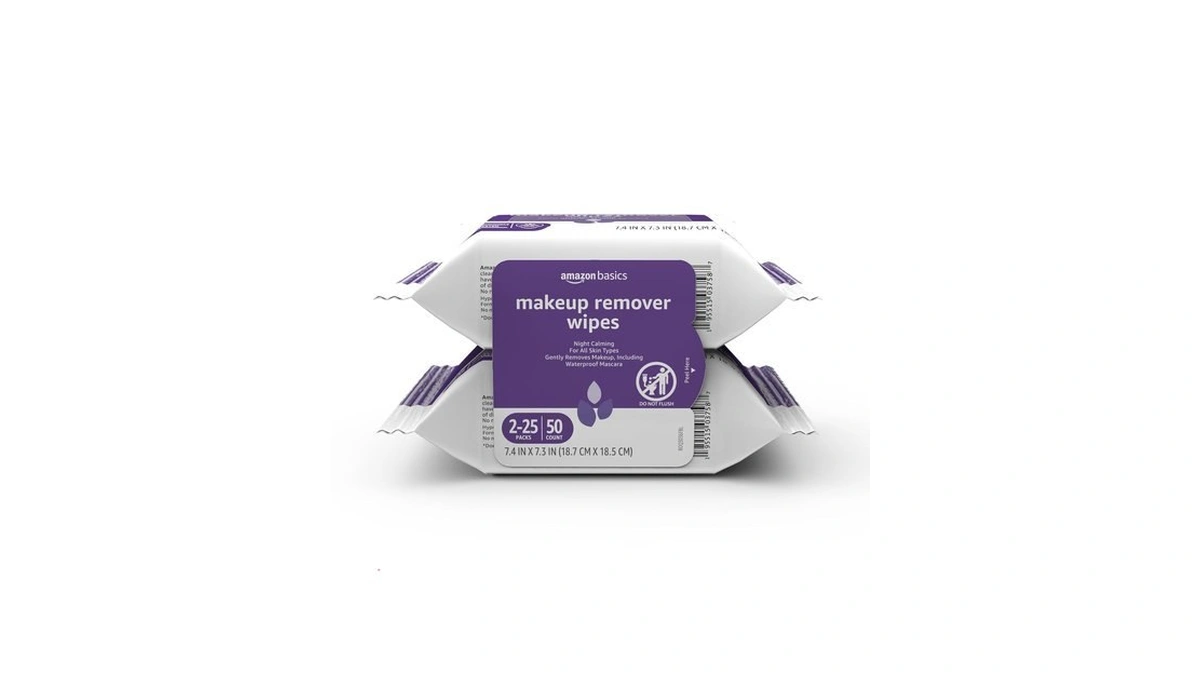 Amazon Basics Makeup Remover Wipes, Gentle Cleansing, Dermatologist Tested, Night