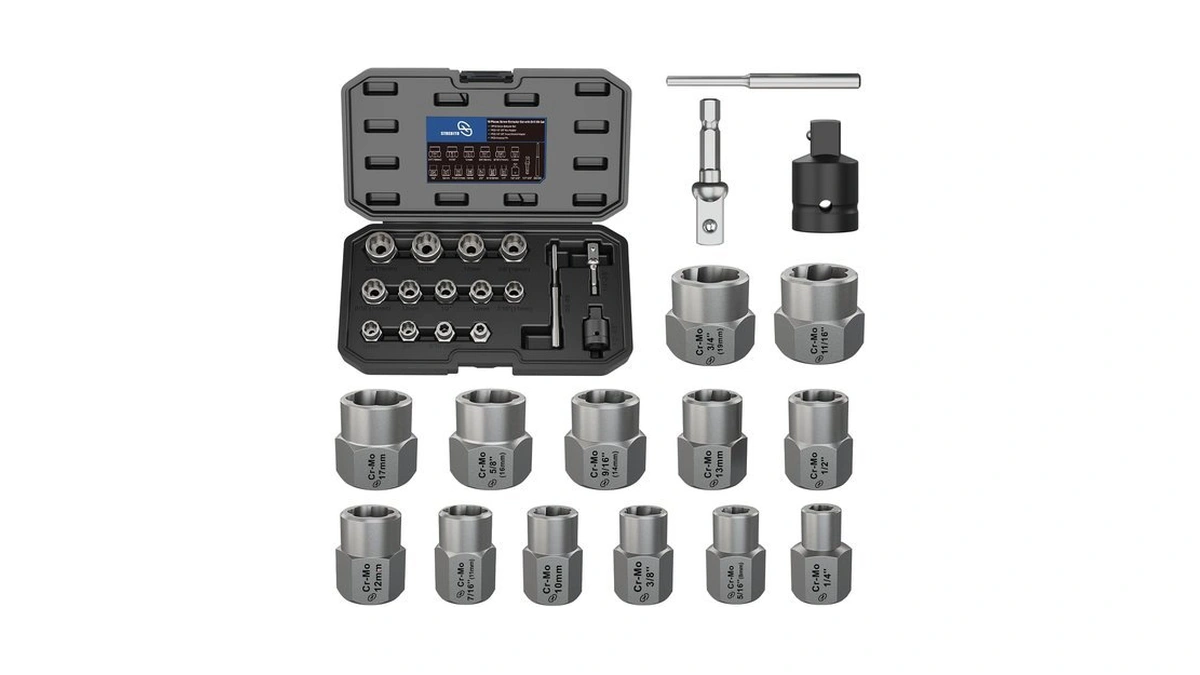 Strebito Bolt Extractor Kit, 16pcs Cr-mo Steel Bolt Extractor Scoket