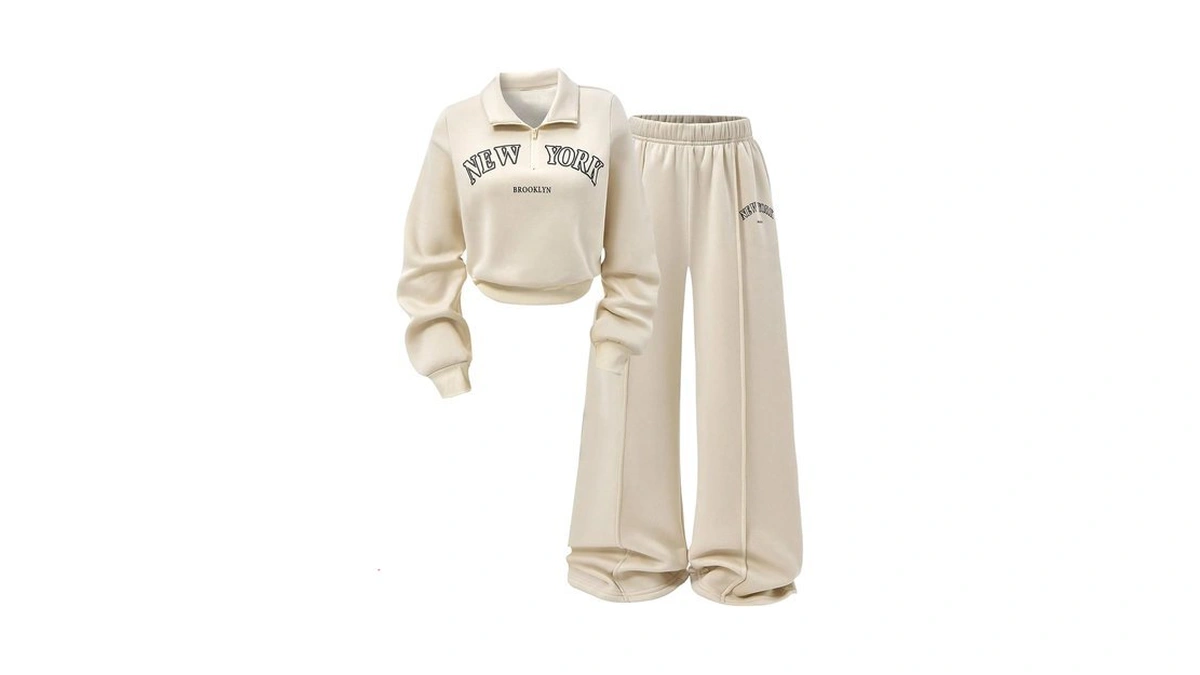 Verdusa Women's 2 Piece Sweatsuits Letter Quarter Zip Collared Sweatshirts