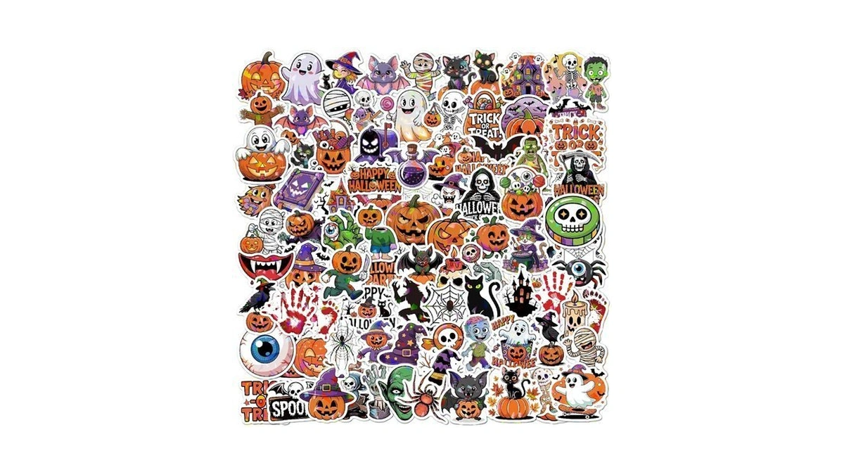 Yksinx Halloween Stickers,100 Pcs Holographic Cute Spooky Vinyl Stickers
